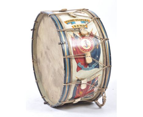 A believed original vintage c1940's Salvation Army marching drum being hand painted with crested flags and banners ' Young Pe