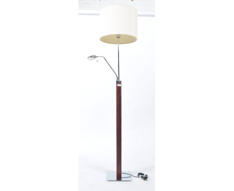 A contemporary Art Deco revival chrome and mahogany standard lamp. Raised on a chrome square plinth base with reeded mahogany