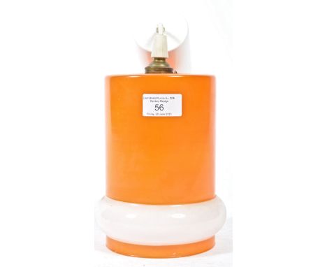 An original retro vintage mid century French orange and white glass cylindrical ceiling light shade. Orange and white ribbed 