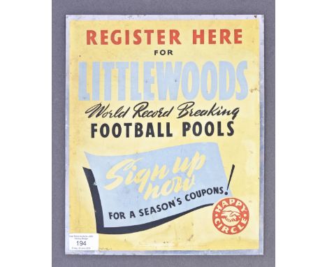 Advertising - A retro vintage 1950's era ' Littlewoods Football Pools ' tin advertising point of sale shop display sign / adv