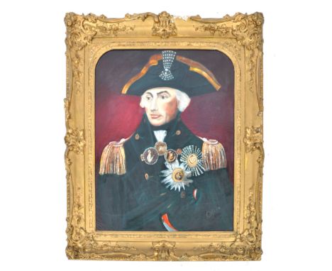 A good antique 18th century gilt wood and gesso plaster work painting frame, inset with a later contemporary oil on canvas po