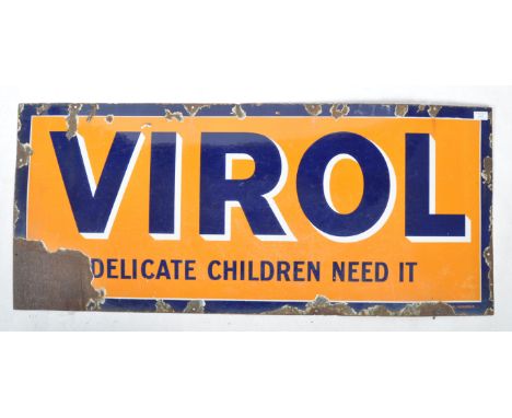 Virol ' Delicate Children Need It ' - Imperial Enamel Birmingham - An early 20th century vintage industrial enamel point of s