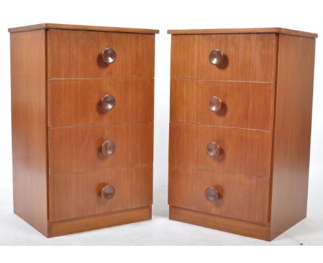 Meredew Furniture - An original 20th Century pair of upright  teak wood pedestal ' bedside '  chest of drawers. The chests be