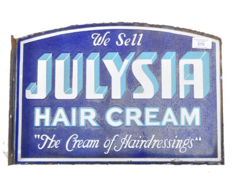 Julysia Hair Cream - An early 20th century vintage industrial enamel point of sale enamel double sided shop advertising sign.