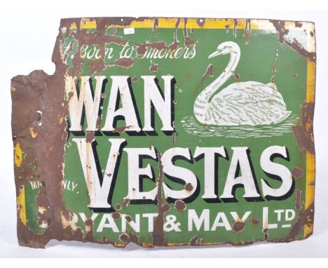 Swan Vestas - Bryant &amp; May - Patent Enamel Birmingham - An early 20th century vintage industrial enamel point of sale ena