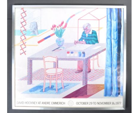 David Hockney (b.1937) for Andre Emmerich 1977 exhibition poster. A&nbsp; Framed lithographic exhibition poster print for Oct