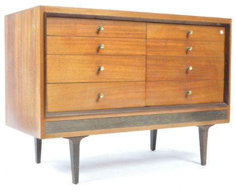 British mid century Design - An original retro vintage mid 20th century teak wood side by side eight drawer chest of drawers.