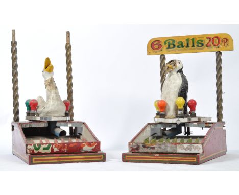 Two charming original retro vintage 1960's / 1970's fairground / fete amusement games of wooden construction, both ' 6 Balls 