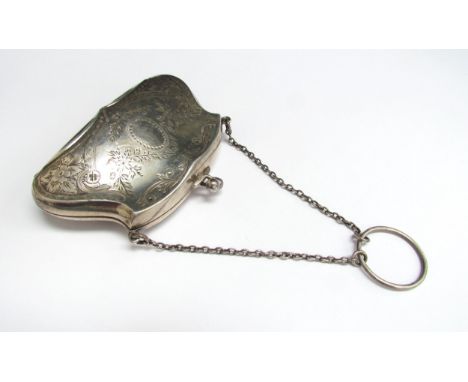 A silver engraved reticule/purse 