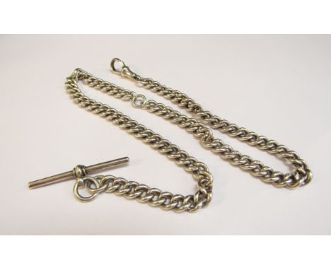 A silver watch chain with T-bar, 42cm long, 49.2g 