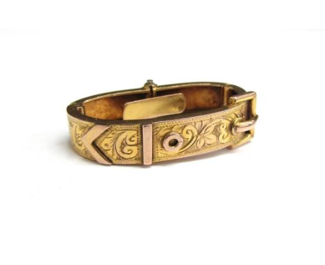 A 9ct gold engraved scarf clip as a buckle, 3.3g 