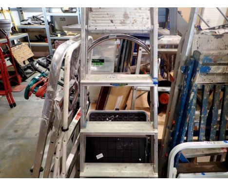 Pair of aluminium five step, ladders. Not available for in-house P&amp;P 
