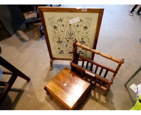 Oak framed firescreen and a magazine rack. Not available for in-house P&amp;P 