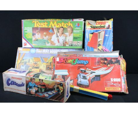 Collection of mixed toys including boxed Peter Pan Playthings Test Match, boxed Matchbox Cascade, boxed Matchbox S-800 Stunt 