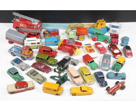Around 40 playworn Mid 20th C onwards diecast models to include Dinky, Crescent Toys, Britains, etc