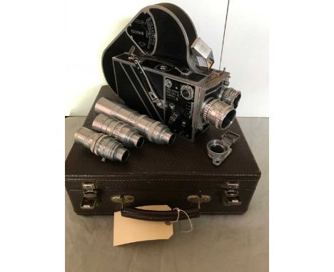 with 5 lenses including Ektar f2 63mm, f4 152mm, and Telephoto f4.5, cased; also with film chamber and guide book
