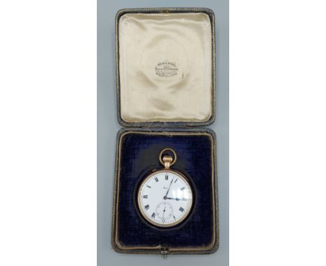 A 9ct gold cased open face pocket watch, the enamel dial inscribed Reid, with Roman numerals and subsidiary seconds dial, 25.