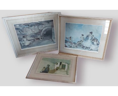 William Russell Flint, a coloured print, Spanish figures, signed in pencil, 44cms x 55cms together with two other similar pri