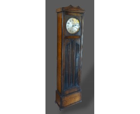 A Circa 1930's oak longcase clock with arabic numerals, 200cms tall 