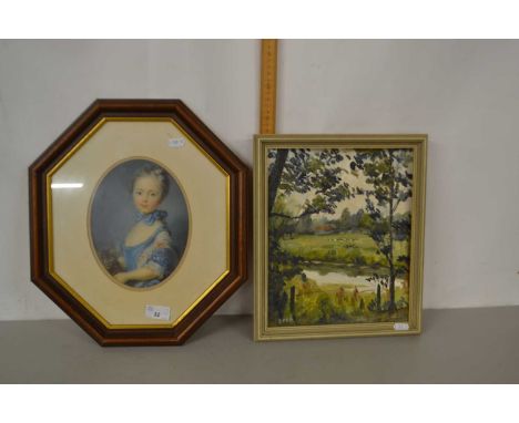 Perowne - study of the River Bure, oil on board together with a further coloured portrait print (2)
