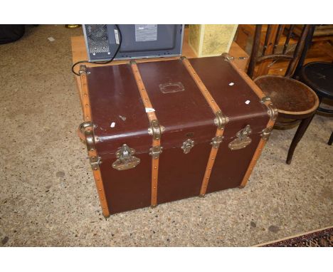 Wooden bound steamer trunk