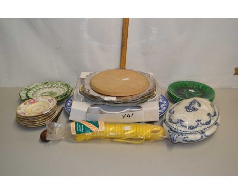 Mixed Lot: Various assorted ceramics to include meat plate, 19th Century floral decorated saucers and other items