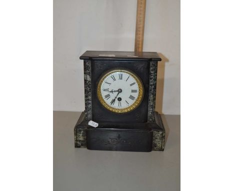 Black slate and marble mantel clock