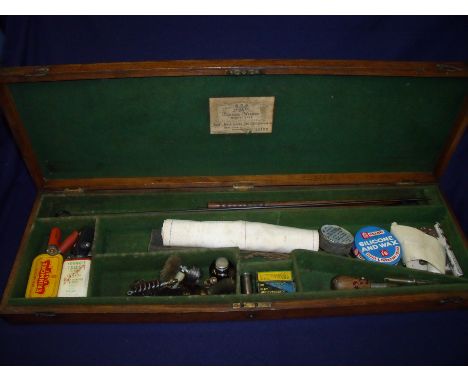 Vintage light oak brass mounted sporting gun case with fitted interior with trade label for Joseph Wilkes Manufacturers Woodh