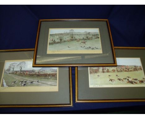 Set of 12 framed and mounted Cecil Aldin hunting prints, signed in pencil by the artist, from the series The Hunting Countrie