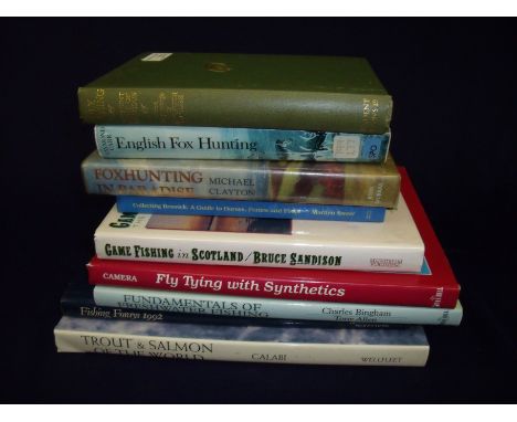 Selection of mostly fishing related hardback books including some  fox hunting and other books including Fly Fishing by Visco