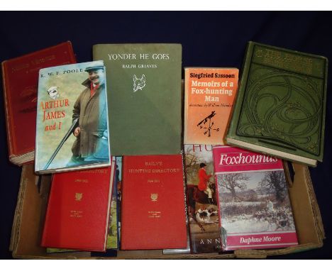 Large selection of mostly hunting related books including Byners Notitia Venatica a Treatise on Fox Hunting by Robert T Vyner