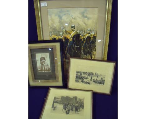 Framed and mounted coloured print Charge of the Lifeguards at the Battle of Kassassin 28th August 1882, a frmaed and mounted 