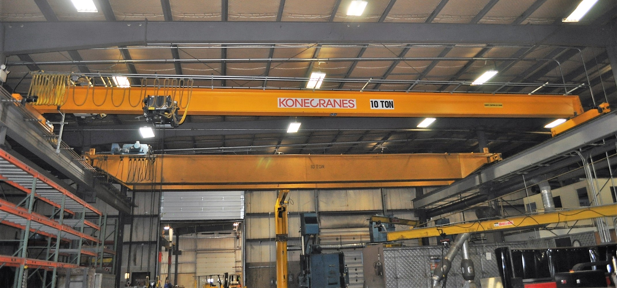 KONE CRANES 10 TON SINGLE GIRDER BRIDGE CRANE, TOP RUNNING, 57' SPAN ...