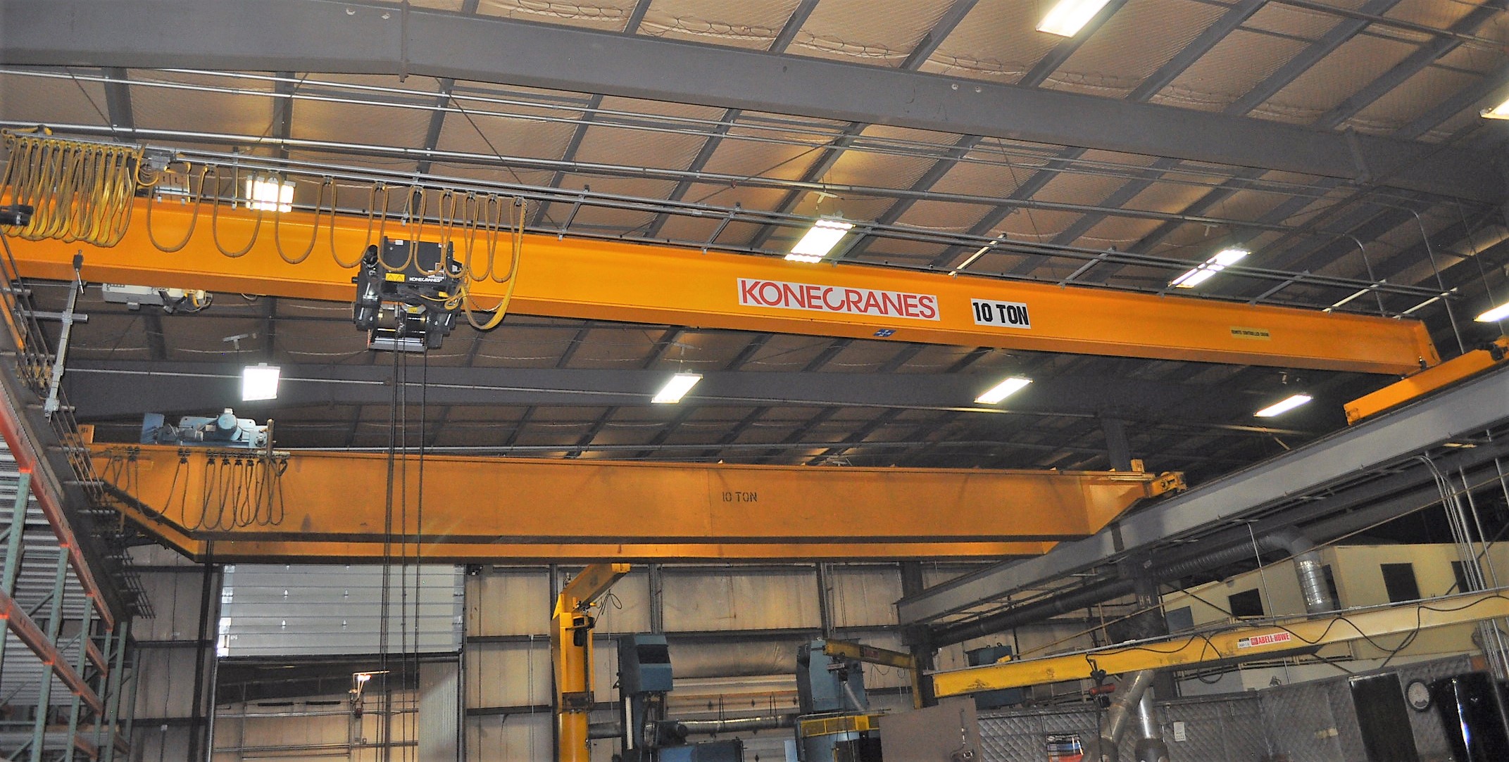 KONE CRANES 10 TON SINGLE GIRDER BRIDGE CRANE, TOP RUNNING, 57' SPAN