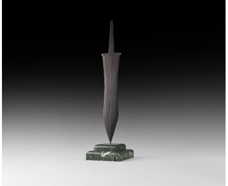 2nd century AD. An iron pugio dagger blade with waisted two-edged blade with fullers, and narrow pointed tip, broad shoulder 