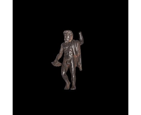 1st century BC-1st century AD. A silver figurine of god Jupiter (Greek Zeus) advancing nude with mantle draped on the left sh