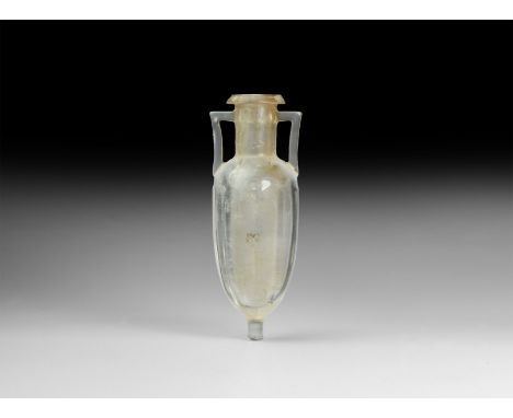 4th-1st century AD. A rock crystal vessel in the form of an amphoriskos with right-angled handles, chamfered rim to the mouth