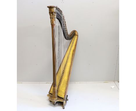 A 19th century Sebastian Erard Patent 3610 harp, in need of restoration, painted sound board, gilt fluted column and Classica