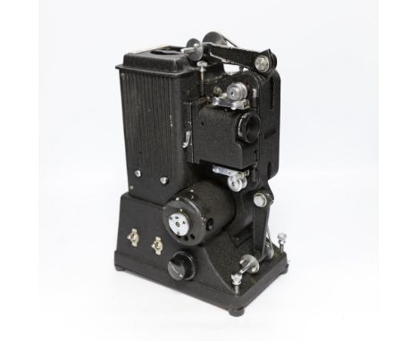 A Specto 9.5mm cine film projector in a leather case, case 32cm x 38cm x 18cm