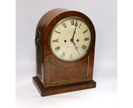 A William IV mahogany bracket clock, striking on a bell, enamel face with painted ‘Marlborough’, 38cm high