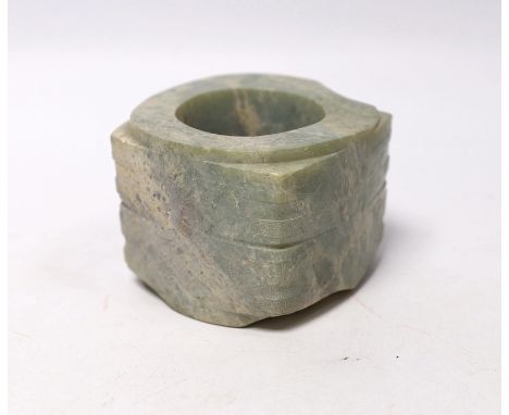 A Chinese jade cong, in a case, 6cm high