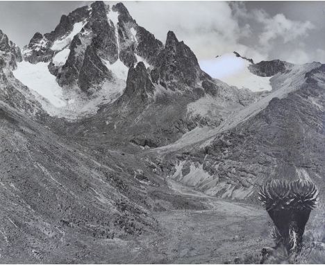 Arthur Firmin (1912-1955) vintage black and white photograph of Mount Kenya, details verso, 50 x 39cm