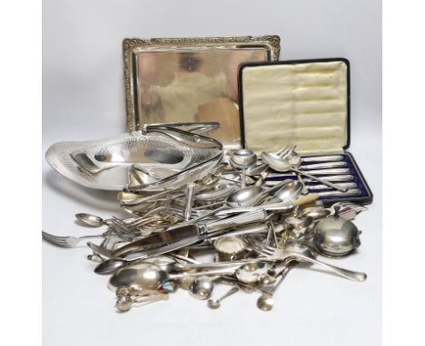 Assorted silver plated and steel flatware and other plated items