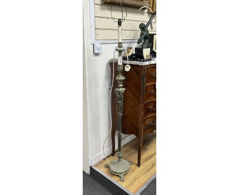 An Empire style brass lamp standard, height including fittings 150cm