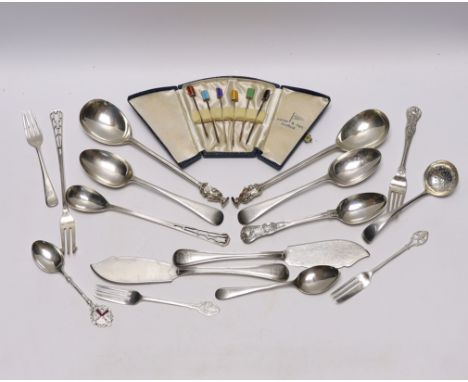 A pair of Edwardian silver apostles spoons, Josiah Williams &amp; Co, London, 1902, 19.5cm and a small quantity of assorted s