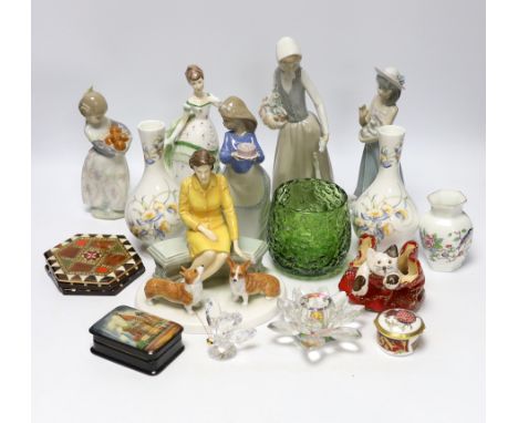 A quantity of various ceramics, glass and collectables including Aynsley, Doulton, Lladro, Nao etc, largest 24cm high