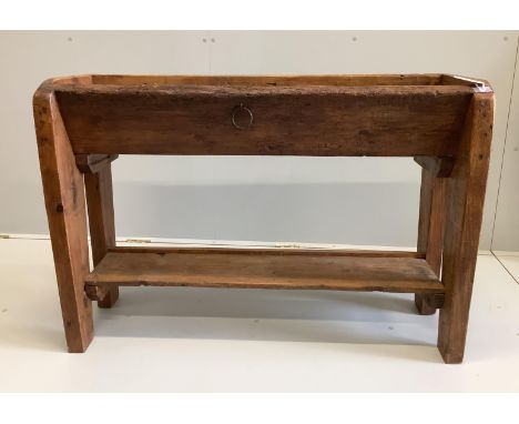 A French provincial pine and fruitwood trough, width 114cm, depth 38cm, height 79cm