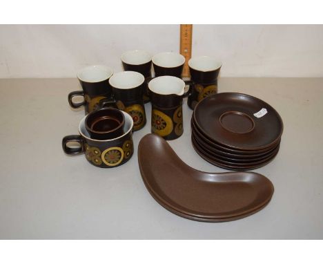 Quantity of Denby Arabesque coffee cups and saucers