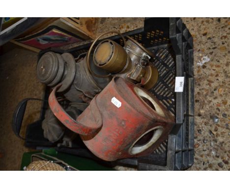 Box of mixed lanterns to include a Lucas King of the Road lantern and three various others