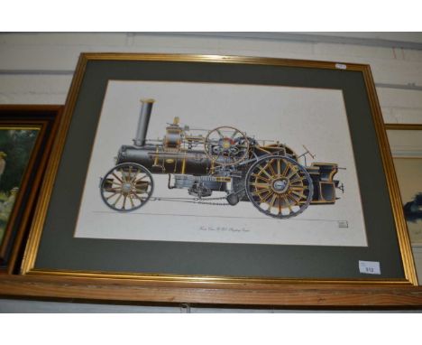 Coloured print Fowler Ploughing Engine